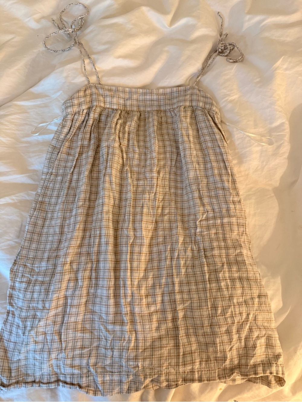 Abercrombie & Fitch Cream and Tan Plaid Cotton Slip Dress